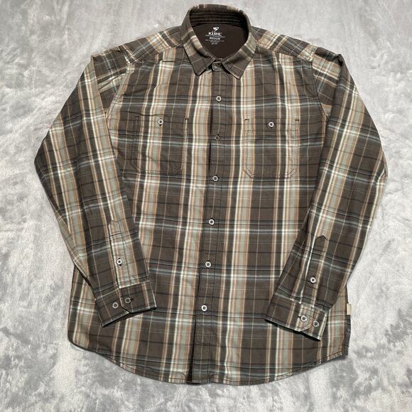Kuhl Fugitive Flannel Shirt Mens Medium Brown Plaid Hiking Performance Outdoor - Picture 1 of 9